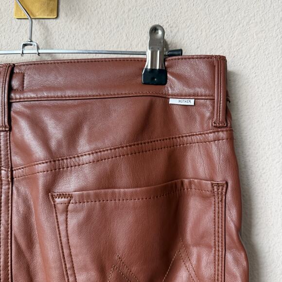 Mother The Mid Rise Dazzler Ankle Pants Faux Leather Friar Brown Size 30 - Picture 5 of 8